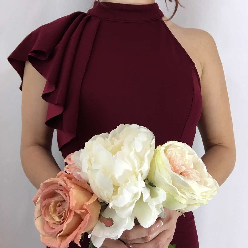 Open-Shoulder High Neck Flutter-Sleeve Dress - Picture 6 of 8